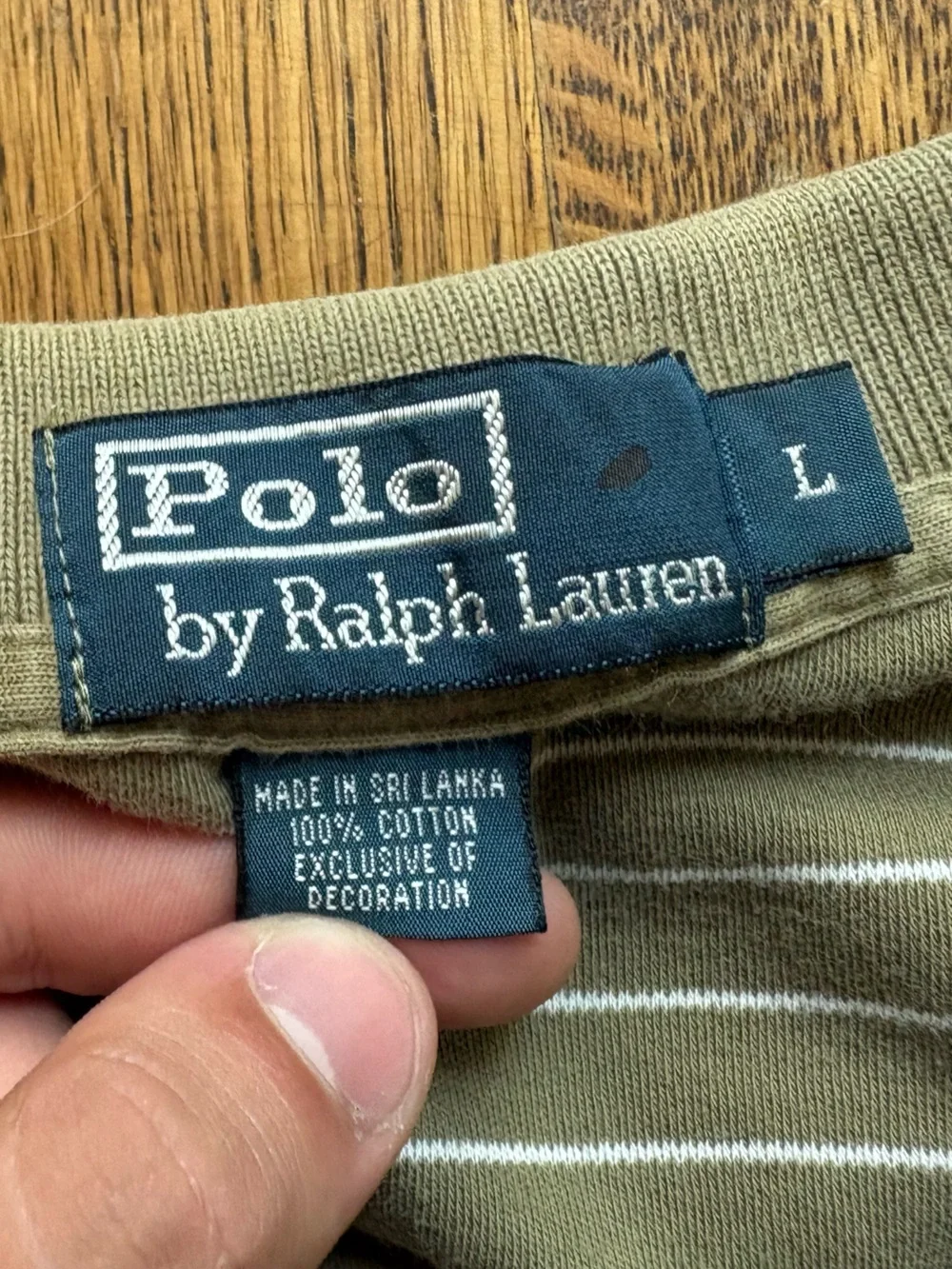 VTG Polo Ralph Lauren 90s green polo shirt white stripes size L 100% cotton prep